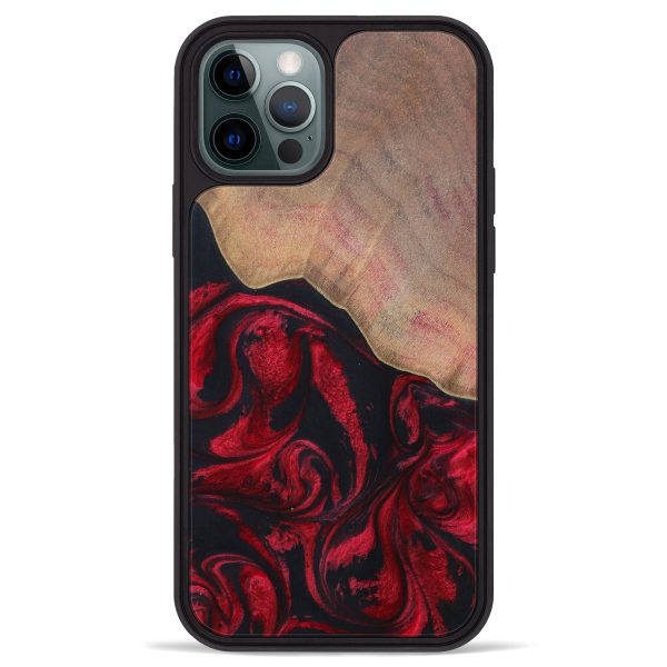 iPhone 12 Pro Max Wood+Resin Phone Case - Chanda (Dark Red, 615400) Cheap