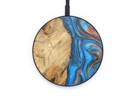 Circle Wood+Resin Wireless Charger - Grayson (Teal & Gold, 615649) Online Sale