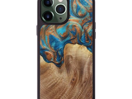 iPhone 13 Pro Max Wood+Resin Phone Case - Ginger (Teal & Gold, 615505) Cheap