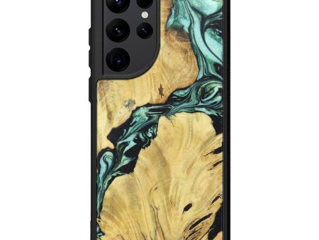 Galaxy S22 Ultra Wood+Resin Phone Case - Aleta (Dark Green, 615313) Sale