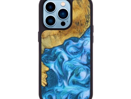 iPhone 14 Pro Wood+Resin Phone Case - Aedan (Blue, 615485) Cheap