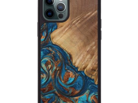 iPhone 12 Pro Wood+Resin Phone Case - Buddy (Teal & Gold, 615498) on Sale