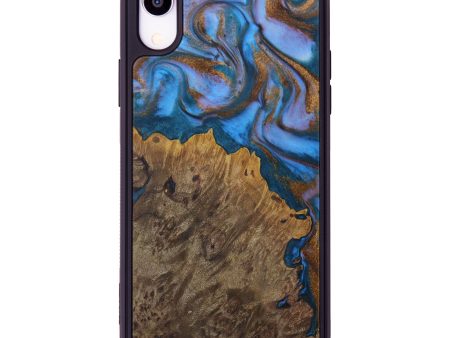 iPhone Xr Wood+Resin Phone Case - Johnathan (Teal & Gold, 613192) For Sale