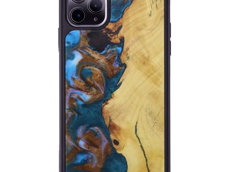 iPhone 11 Pro Max Wood+Resin Phone Case - Channing (Teal & Gold, 613213) Hot on Sale