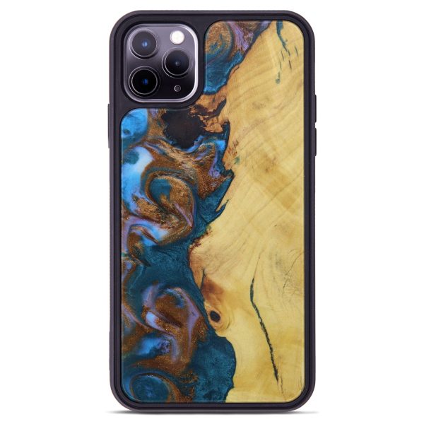 iPhone 11 Pro Max Wood+Resin Phone Case - Channing (Teal & Gold, 613213) Hot on Sale