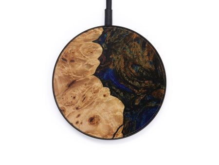 Circle Wood+Resin Wireless Charger - Wren (Teal & Gold, 614855) on Sale