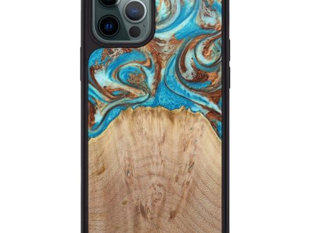 iPhone 12 Pro Max Wood+Resin Phone Case - Irma (Teal & Gold, 615497) Online Sale