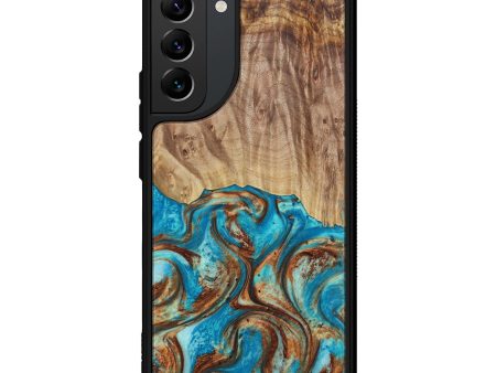 Galaxy S22 Plus Wood+Resin Phone Case - Lisette (Teal & Gold, 615508) Fashion