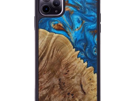 iPhone 11 Pro Max Wood+Resin Phone Case - Chelsey (Teal & Gold, 614221) Sale