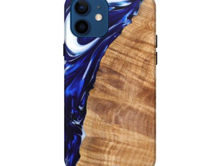 iPhone 12 Wood+Resin Live Edge Phone Case - Tessie (Blue, 616709) For Sale