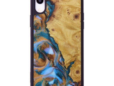 iPhone Xr Wood+Resin Phone Case - Flynn (Teal & Gold, 613217) on Sale