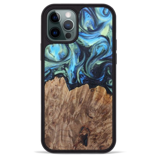 iPhone 12 Pro Max Wood+Resin Phone Case - Kaitlynn (Blue, 615494) For Discount