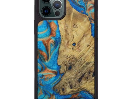 iPhone 12 Pro Max Wood+Resin Phone Case - Carolann (Teal & Gold, 612415) Fashion