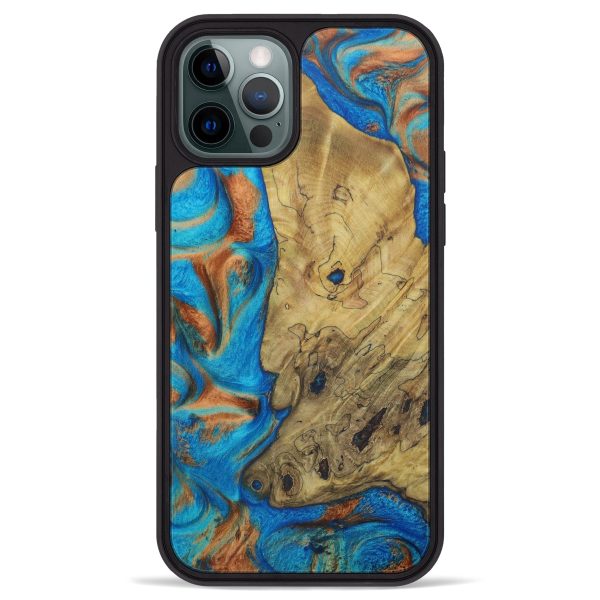 iPhone 12 Pro Max Wood+Resin Phone Case - Carolann (Teal & Gold, 612415) Fashion