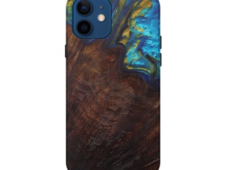 iPhone 12 Wood+Resin Live Edge Phone Case - Maksim (Teal & Gold, 610339) Cheap