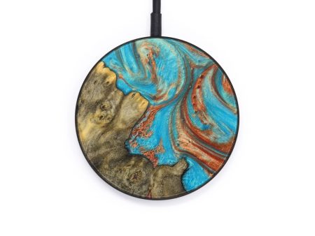 Circle Wood+Resin Wireless Charger - Jackeline (Teal & Gold, 610174) Hot on Sale