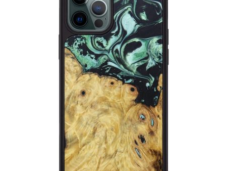 iPhone 12 Pro Max Wood+Resin Phone Case - Annabell (Dark Green, 616014) For Sale