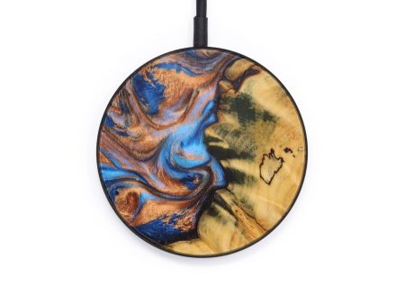 Circle Wood+Resin Wireless Charger - Thaddeus (Teal & Gold, 610157) Discount