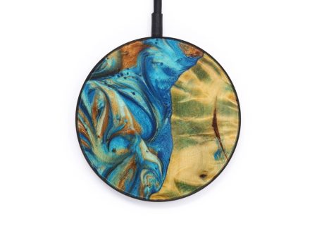 Circle Wood+Resin Wireless Charger - Gwen (Teal & Gold, 610450) Cheap