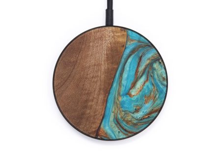 Circle Wood+Resin Wireless Charger - Aspyn (Teal & Gold, 612527) on Sale