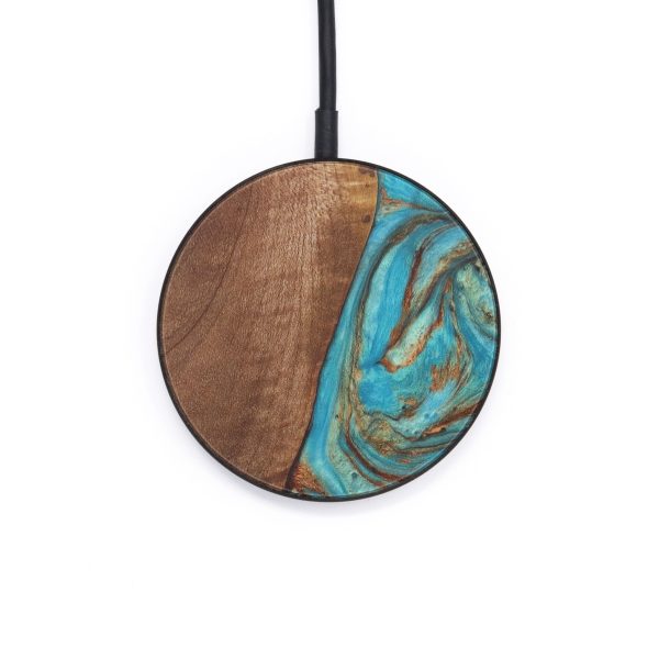 Circle Wood+Resin Wireless Charger - Aspyn (Teal & Gold, 612527) on Sale