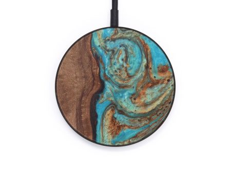 Circle Wood+Resin Wireless Charger - Camila (Teal & Gold, 612531) For Discount