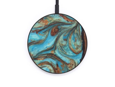 Circle Wood+Resin Wireless Charger - Calum (Teal & Gold, 612526) Online Sale