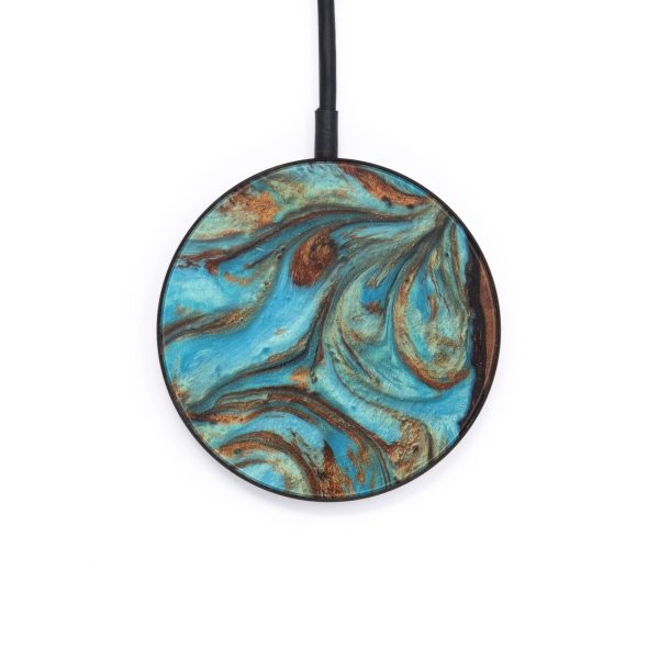 Circle Wood+Resin Wireless Charger - Calum (Teal & Gold, 612526) Online Sale