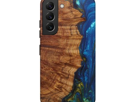 Galaxy S22 Wood+Resin Live Edge Phone Case - Maureen (Teal & Gold, 610335) Fashion