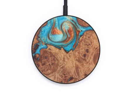 Circle Wood+Resin Wireless Charger - Lamar (Teal & Gold, 610227) Hot on Sale