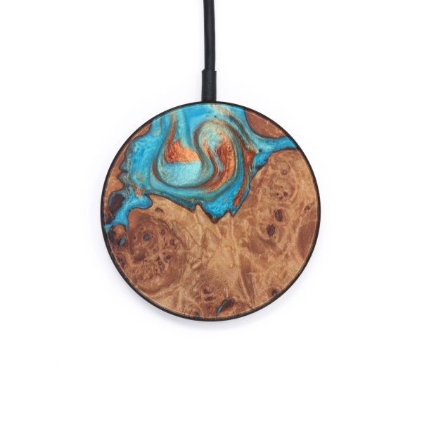 Circle Wood+Resin Wireless Charger - Lamar (Teal & Gold, 610227) Hot on Sale