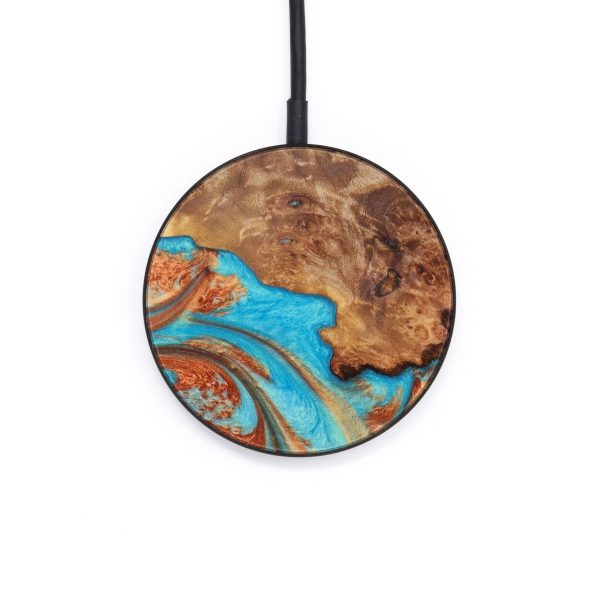 Circle Wood+Resin Wireless Charger - Alistair (Teal & Gold, 610136) Sale