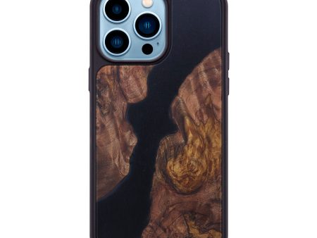 iPhone 14 Pro Max Wood+Resin Phone Case - Abbie (Pure Black, 612304) For Cheap