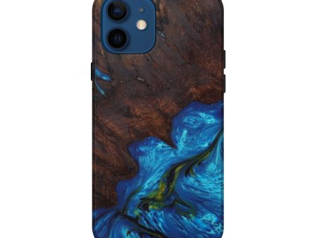 iPhone 12 Wood+Resin Live Edge Phone Case - Krystal (Teal & Gold, 610345) Online now