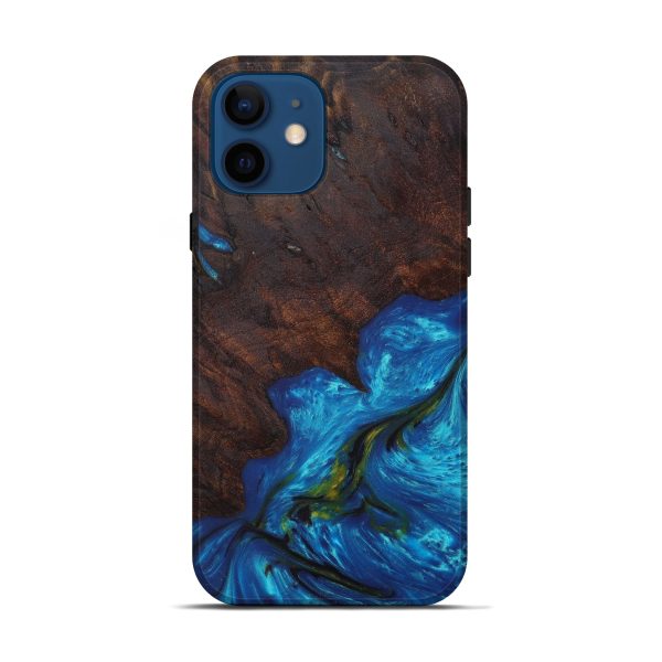 iPhone 12 Wood+Resin Live Edge Phone Case - Krystal (Teal & Gold, 610345) Online now