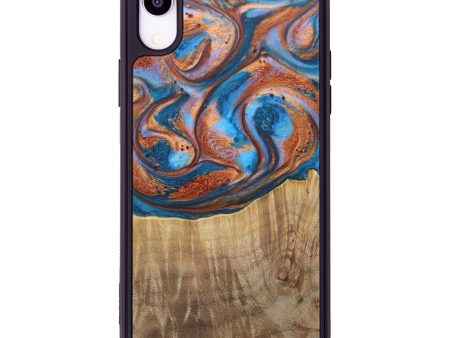 iPhone Xr Wood+Resin Phone Case - Elisha (Teal & Gold, 615538) Fashion