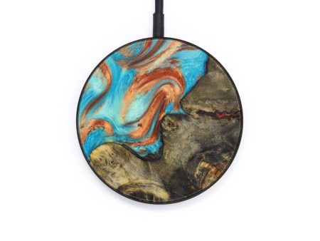 Circle Wood+Resin Wireless Charger - Darlene (Teal & Gold, 610183) Hot on Sale