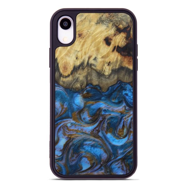 iPhone Xr Wood+Resin Phone Case - Devante (Teal & Gold, 613269) Fashion