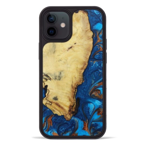 iPhone 12 Wood+Resin Phone Case - Aubrie (Teal & Gold, 614253) Cheap