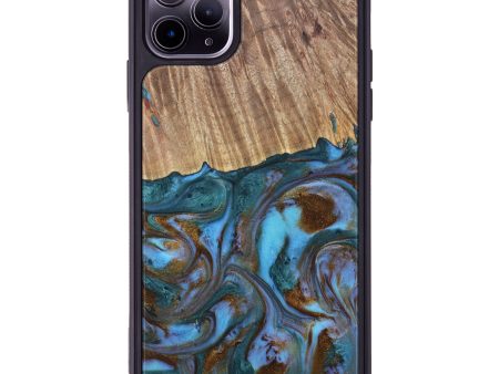 iPhone 11 Pro Max Wood+Resin Phone Case - Anika (Teal & Gold, 615992) on Sale