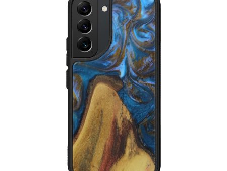 Galaxy S22 Wood+Resin Phone Case - Berenice (Teal & Gold, 612245) For Sale