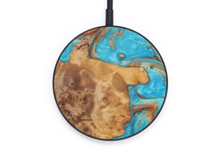 Circle Wood+Resin Wireless Charger - Melissa (Teal & Gold, 610147) Fashion