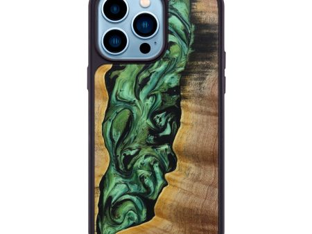 iPhone 14 Pro Max Wood+Resin Phone Case - Adaline (Dark Green, 611376) For Discount