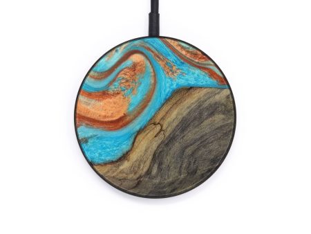 Circle Wood+Resin Wireless Charger - Jodie (Teal & Gold, 610218) For Sale