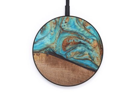 Circle Wood+Resin Wireless Charger - Heriberto (Teal & Gold, 612532) Sale