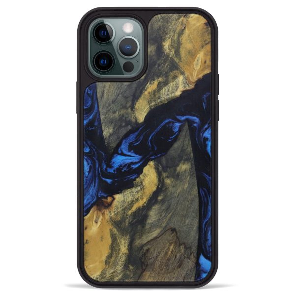 iPhone 12 Pro Max Wood+Resin Phone Case - Adilyn (Dark Blue, 611047) Cheap