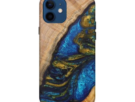 iPhone 12 Wood+Resin Live Edge Phone Case - Yara (Teal & Gold, 610364) Fashion