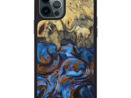 iPhone 12 Pro Max Wood+Resin Phone Case - Cathryn (Teal & Gold, 612022) Online Hot Sale