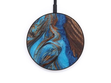 Circle Wood+Resin Wireless Charger - Ginny (Teal & Gold, 611217) Online Sale