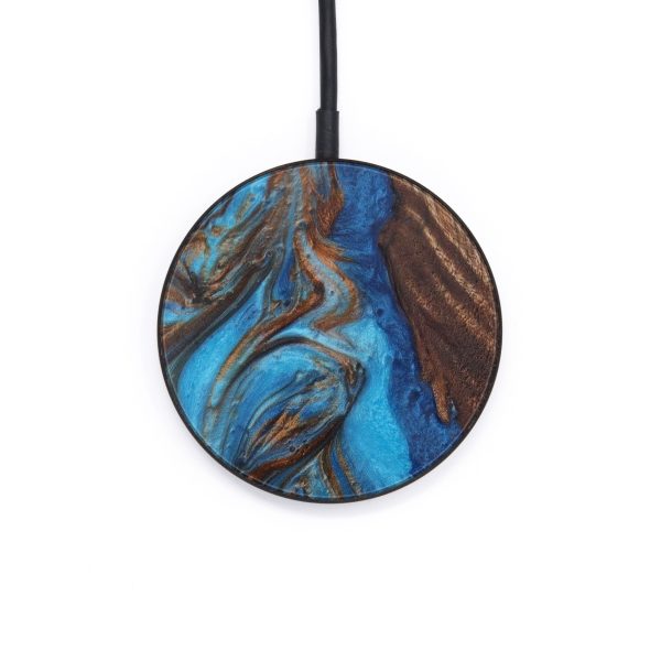 Circle Wood+Resin Wireless Charger - Ginny (Teal & Gold, 611217) Online Sale